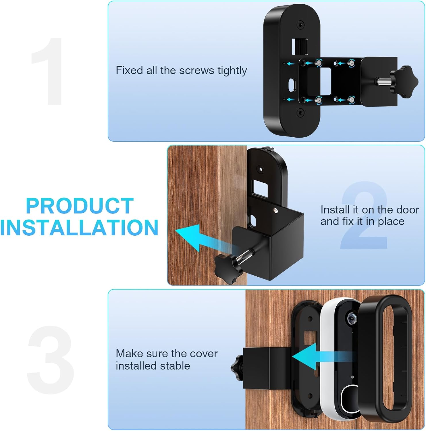 Anti-Theft Doorbell Mount Compatible with Arlo Video Doorbell 2K/HD (2nd Gen), No-Drill Adjustable Mounting Bracket for Arlo Doorbell Camera, Accessories for Apartments, Businesses Home (Black)
