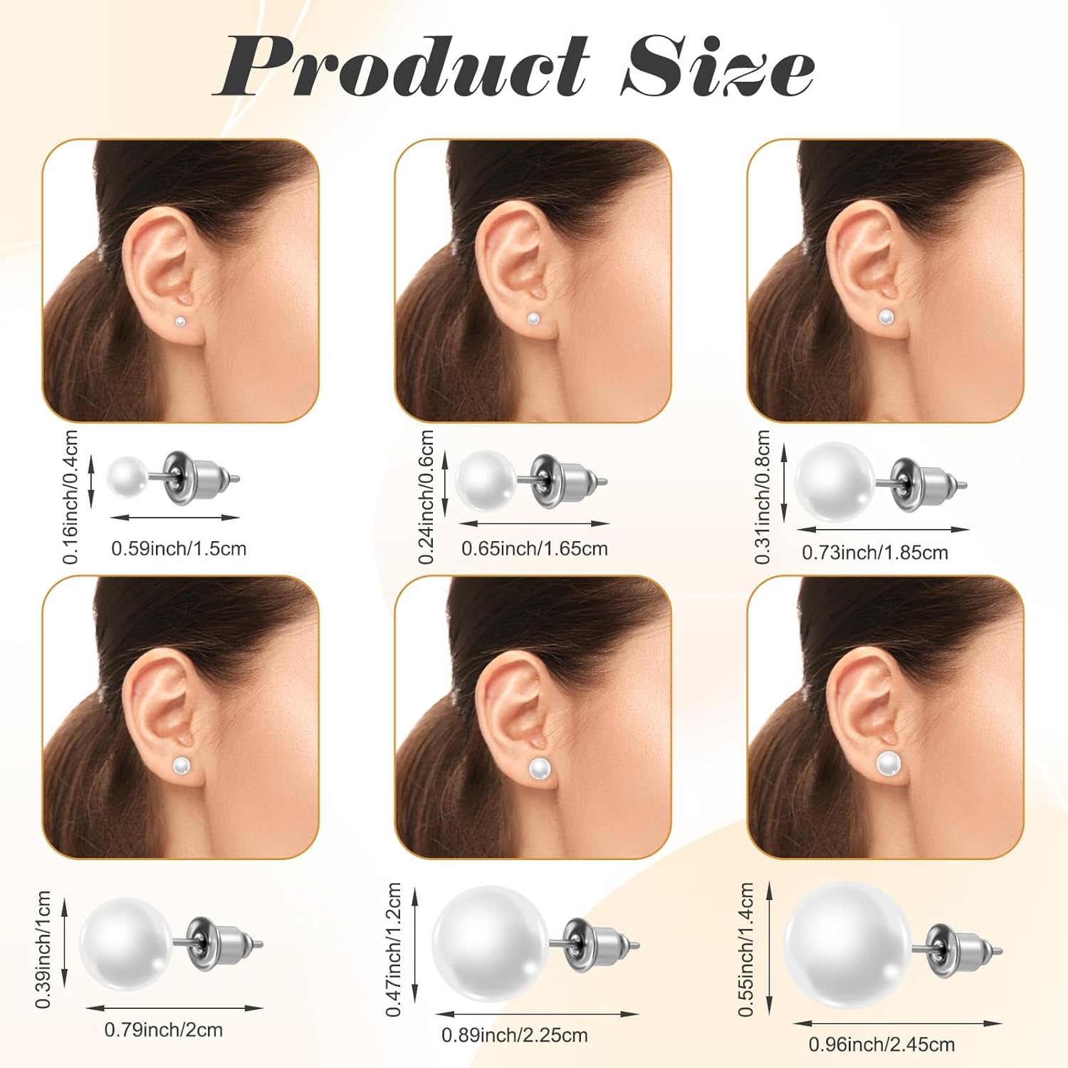 6 Pairs Pearl Stud Earrings Pearl Earrings For Women Flat Back Pearls Stud Earring Set White Flat Back Earring Small Studs Lightweight Shiny Studs for Valentine's Day Carnival - Image 2