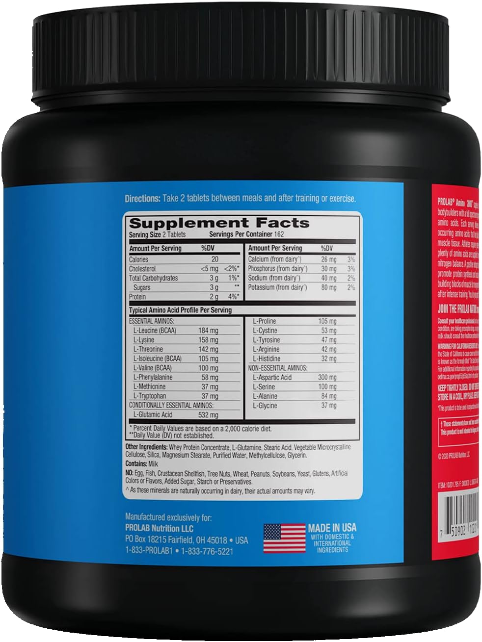 Prolab Amino 2000 Essential Amino Acids Supplement, Full-Spectrum EAA Formula for Muscle Recovery, Lean Muscle Growth & Performance Support (325 Tablets)