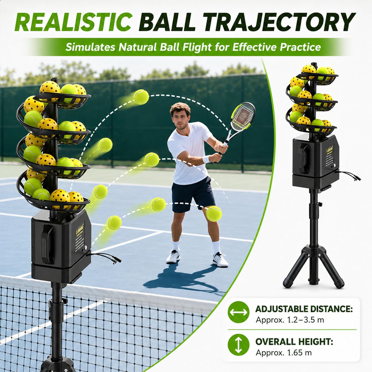 Macchina Servizio Tennis Portatile Altezza 60-105cm Telecomando | Treppiede regolabile per esercizi vari. Ideale per palestre e campi da tennis.
