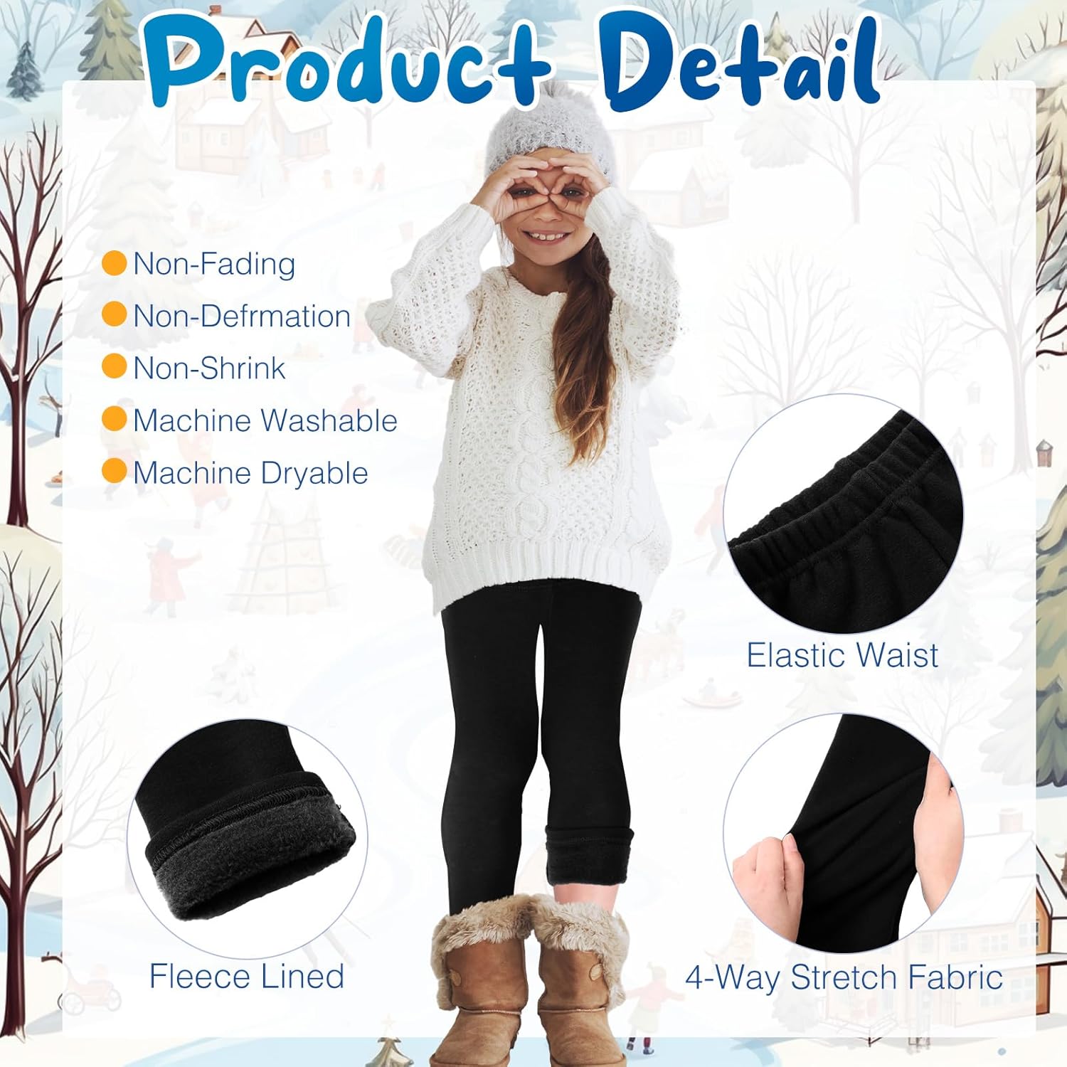 Chuarry 2 Pcs Girl's Winter Fleece Pants Lined Warm Full Length Basic Thick Pants for Kid Toddler - Image 2