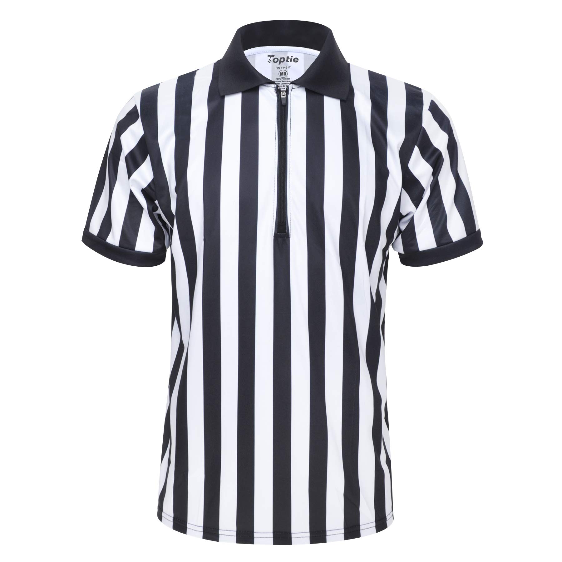 TopTie Polo árbitro Manga Corta Camiseta Rayas Negras y Blancas Cremallera 1/4