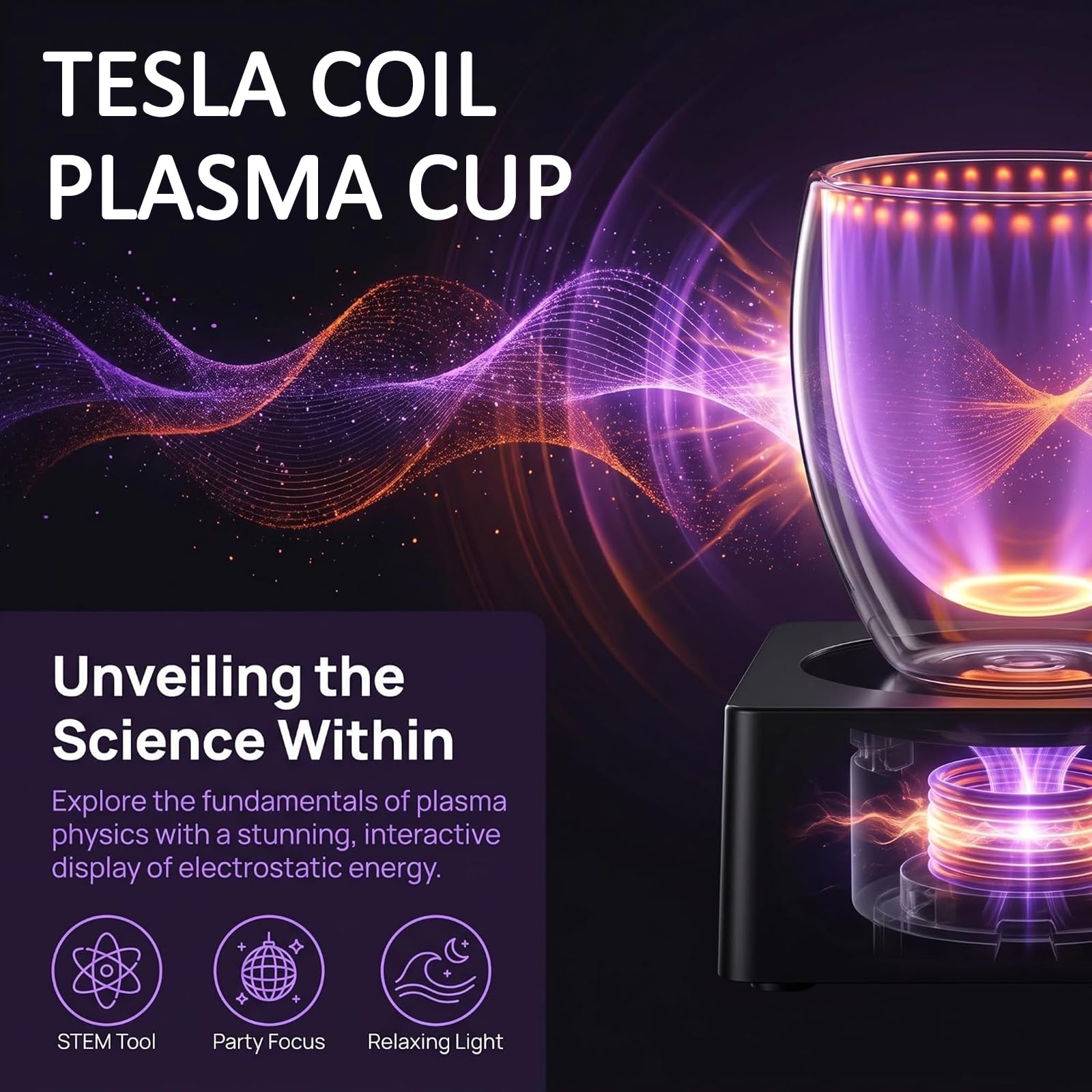 Vaso De Plasma con Bobina De Tesla, Taza Luminosa con Efecto De Rayo, Vaso De Cristal con Efecto De Rayo Eléctrico, Cristalería Iluminada Sensible Al Tacto con Base Excitadora, para Regalo