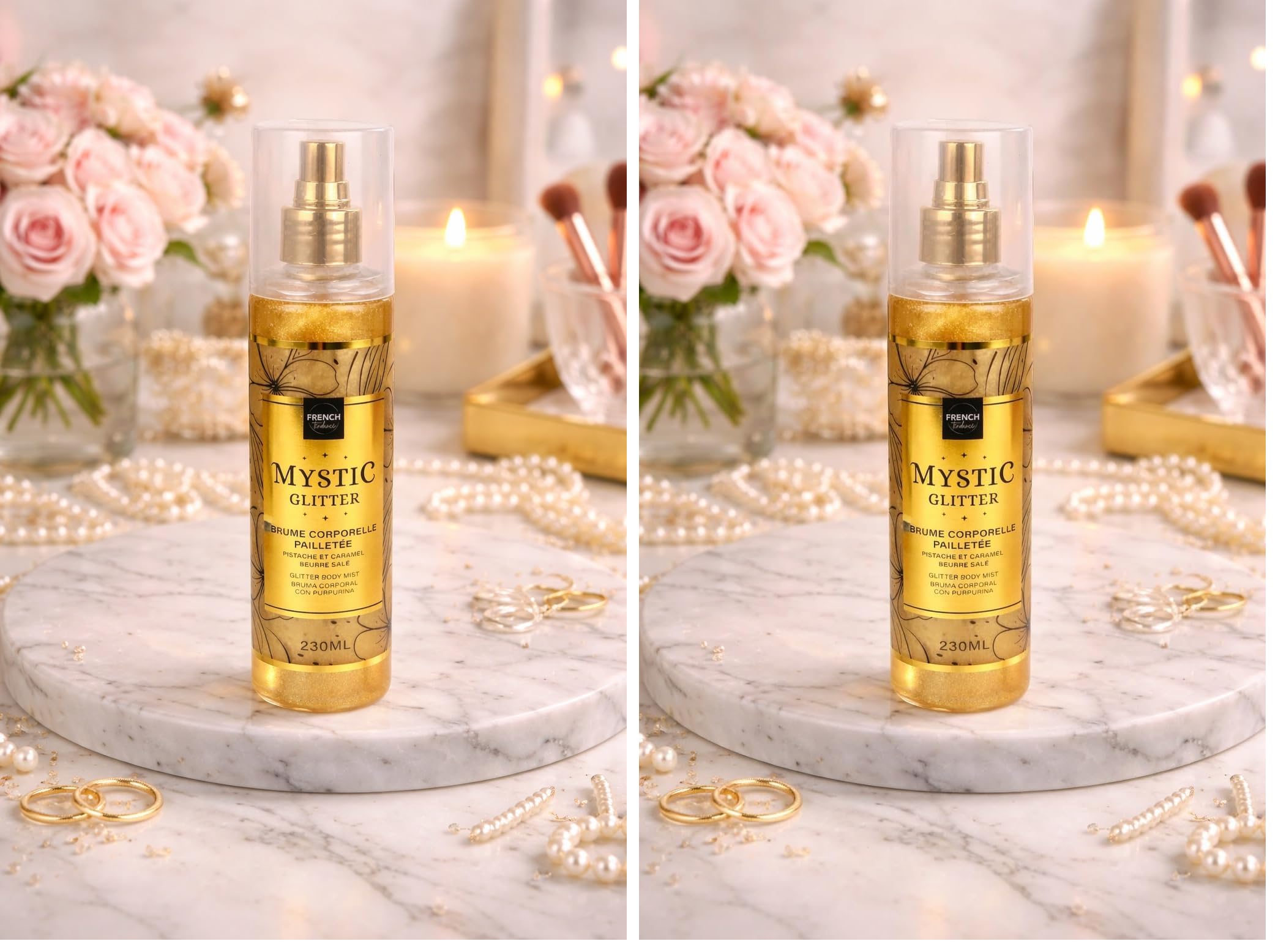 Brume corporelle pailletée 230 ml parfum pistache caramel