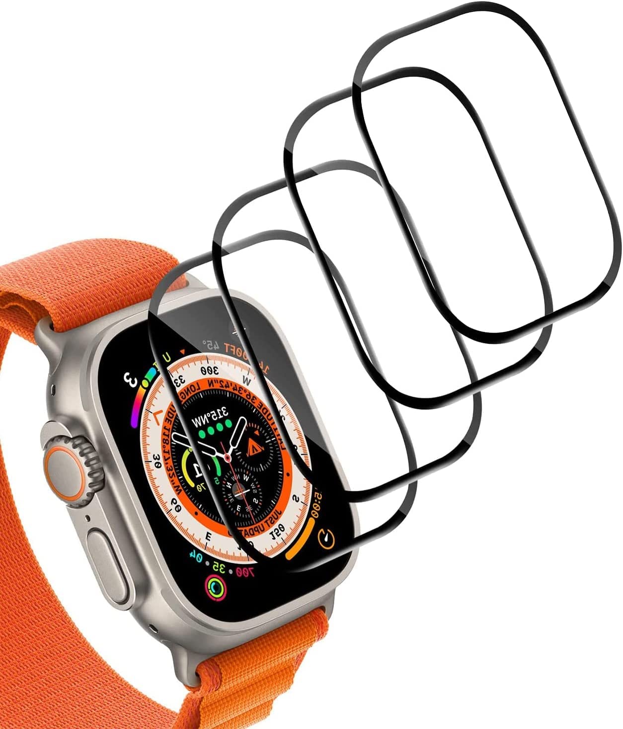 4 Pack Tempered Glass Screen Protector Compatible with Apple Watch Ultra 49mm, 3D Full Coverage Glass Film for iwatch