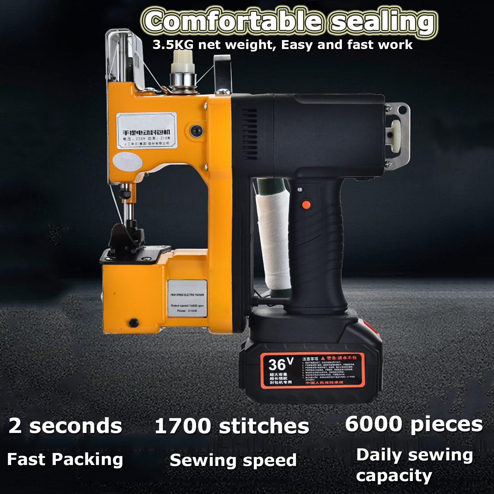 Máquina de Coser portátil, sellador de Bolsas eléctrico, máquina de Coser inalámbrica de 210 W con batería de 36 V (1Battery)