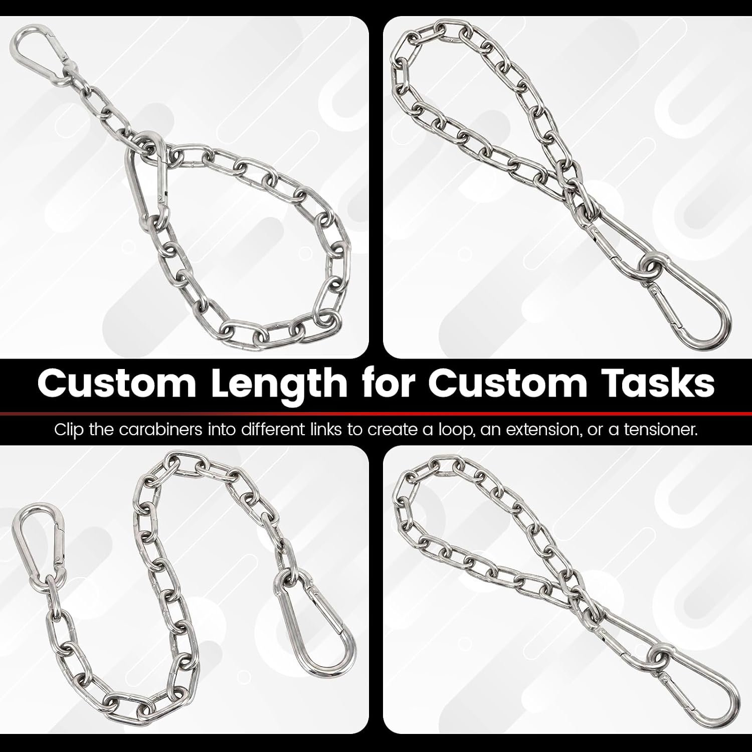 25" Hanging Swing Chain,1000 lb Capacity,6 mm 304 Stainless Steel | Hardware Kit with 2 Carabiner for Hammock Chair, Porch Swing, Punching Bag, Aerial Yoga, Tire Swing, Gym, Tree,Indoor,Outdoor