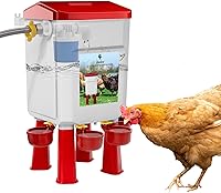 Jaolee Automatic Chicken Waterer with Float Valve - 2 Gallon Poultry Feeder for Chickens Ducks Turkeys Quail (Red, 60" Hose)