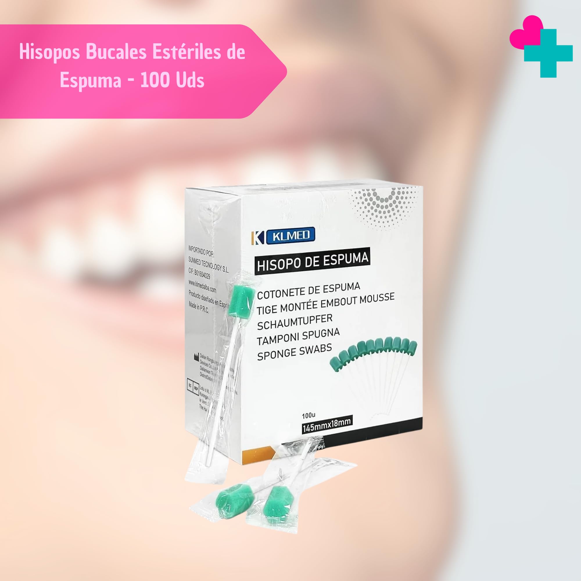 Limpiador de Lengua para Higiene Bucal Diaria 100ud. Hisopos Bucales Estériles de Espuma. Limpiador Lingual Evita Mal Aliento Boca. Alternativa a Cepillo de Dientes Desechable e Hilo Dental.