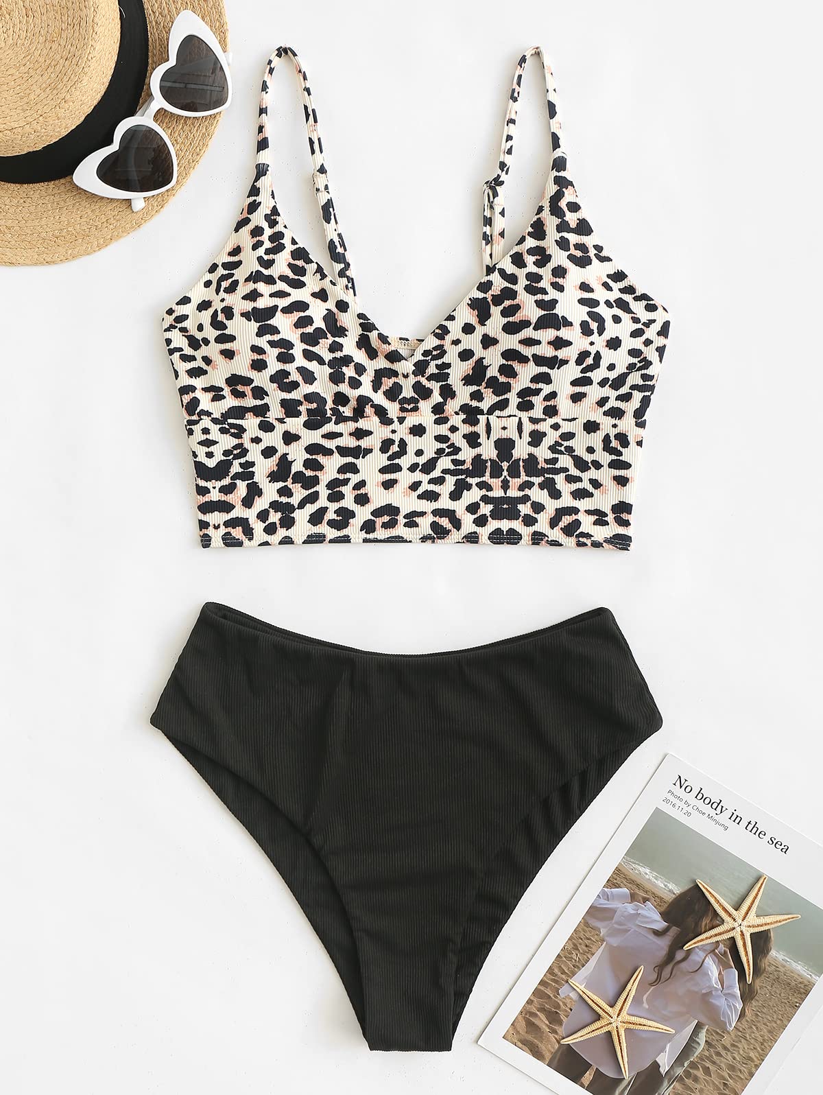 ZAFUL A coste Solido Camicia Chor Taglio A Gamba Alta Vita Tankini Set Imbottito Due Pezzi Costume Da Bagno Da Bagno Per Le Donne