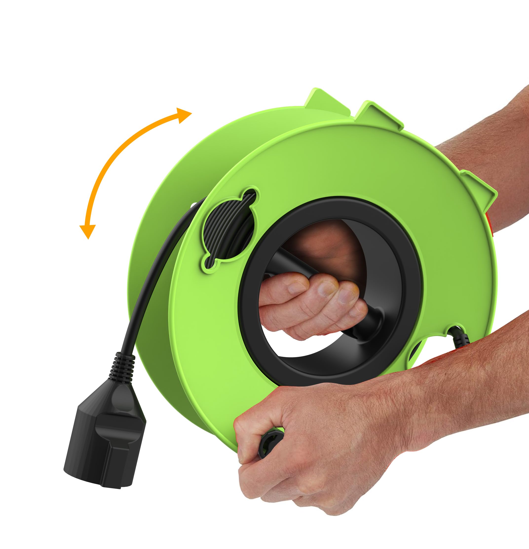 MutecPower avvolgicavo con prolunga Schuko da 20 m, spina ultra piatta con linguetta ribaltabile H05VV-F 3G1.5, 16A/250V, IP20 per uso interno – verde, portatile, avvolgibile e montabile a parete