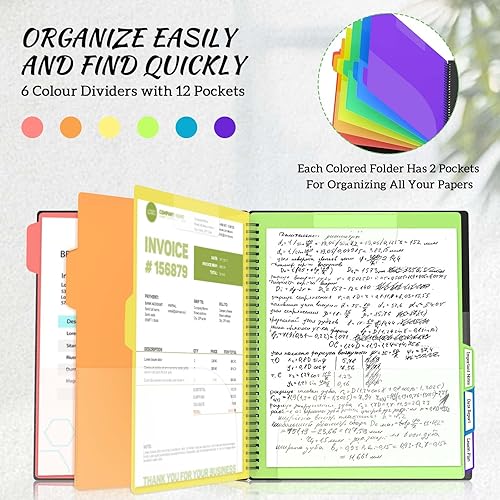 Miniatura 3 de Portapapeles de plástico con 2 blocs legales para tamaño carta (11 x 8.5 pulgadas), 6 divisores de color extra con 12 bolsillos, portapapeles de