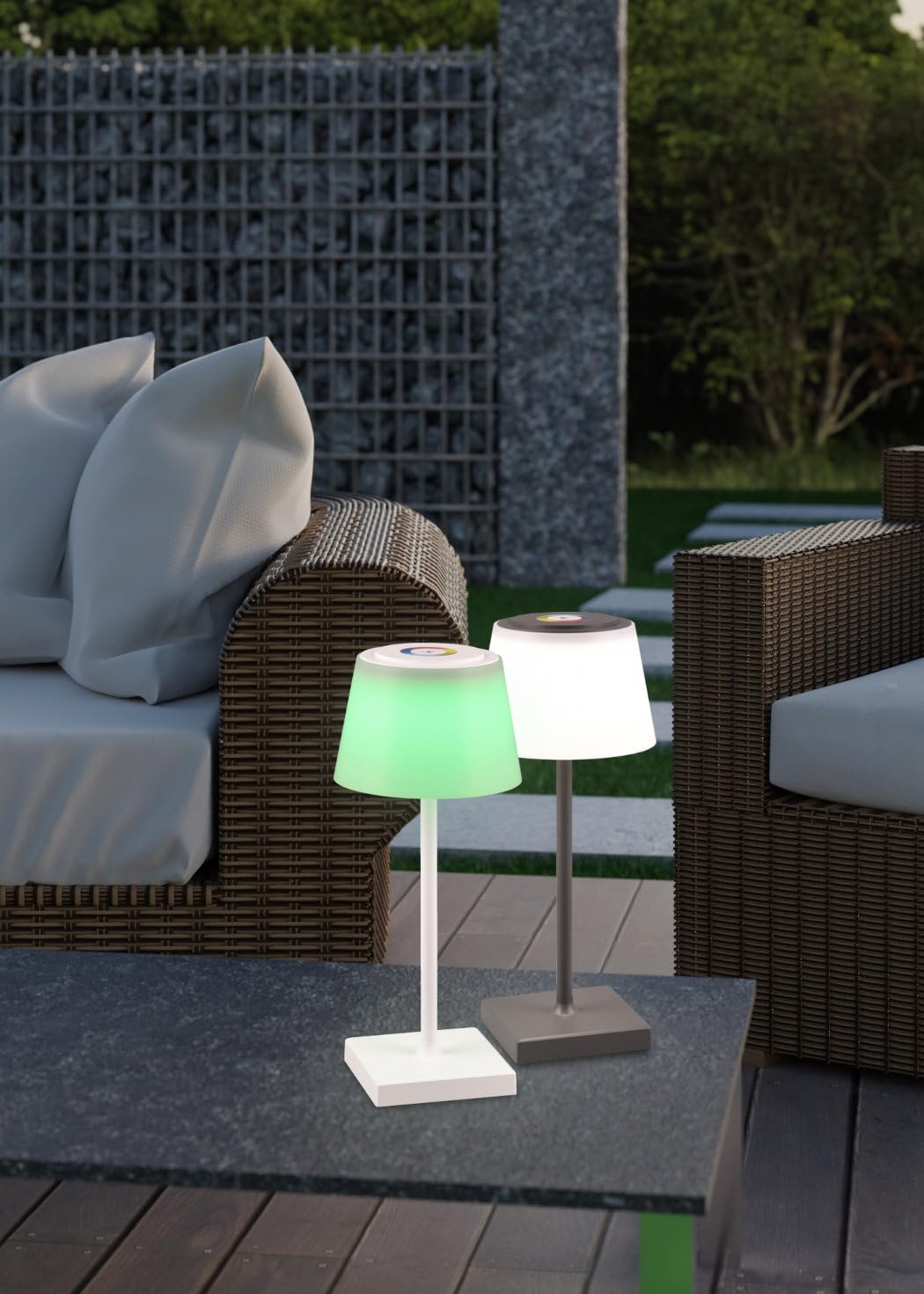 Lindby LED buiten tafellamp Jaimy, oplaadbare batterij, zwart, metaal