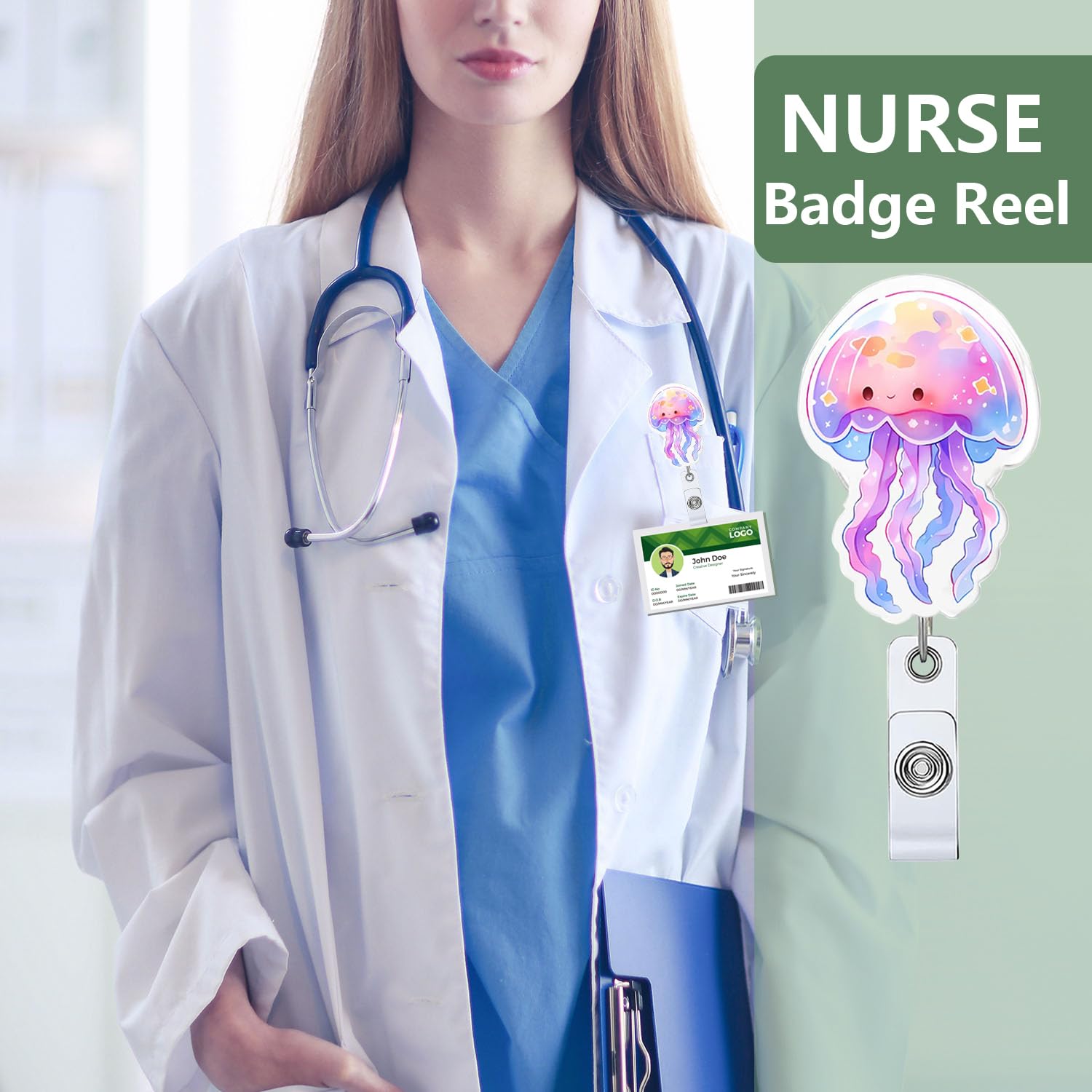 COSHARKLY Retractable Badge Holder With Clip - Floral Uterus Design For Nurses, Medical Assistants, Healthcare Workers