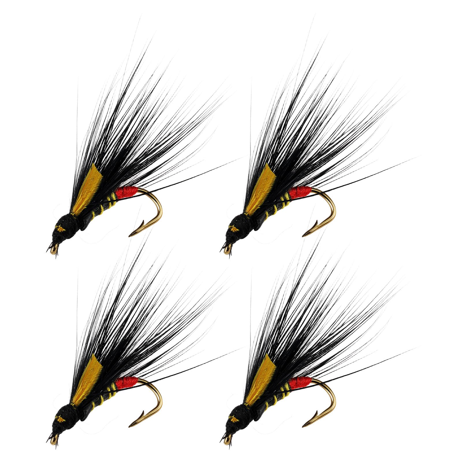 EMSea 4x Black Cormorant Wet Trout Flies Fish 10 Hooks Suitable for Fishing Water Trout