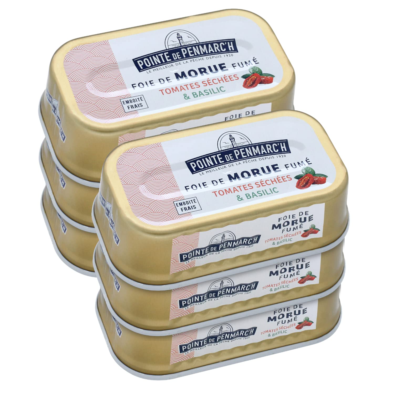 Foie de morue aux tomates séchées et au basilic Pointe de Penmarc'h le lot de 6 boîtes de 121 g - Livraison en 2 à 3 jours ouvrés depuis la Bretagne