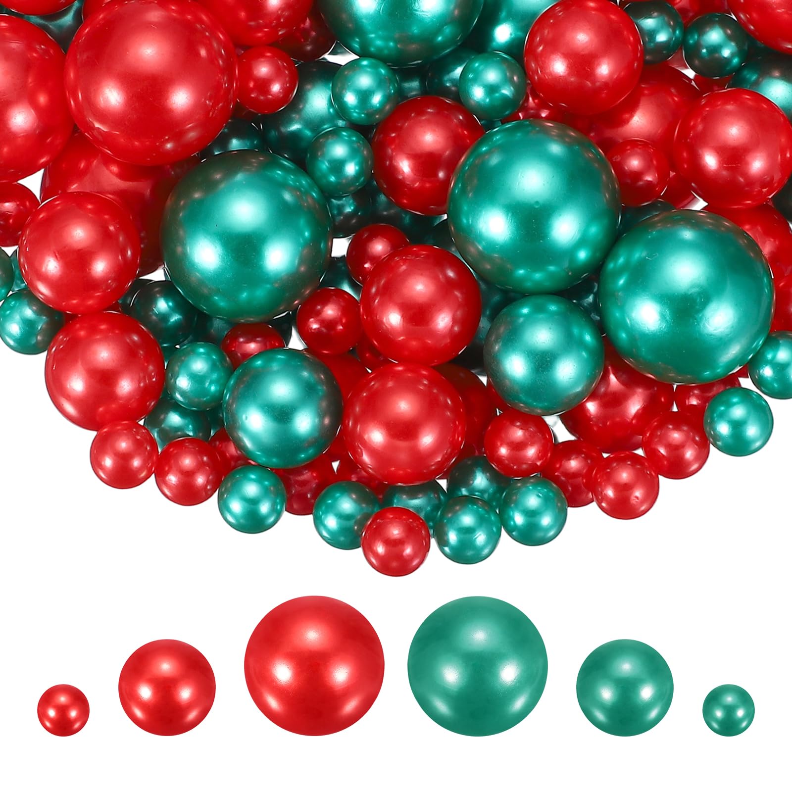 sourcing map 300Pcs Faux Pearl for Crafting, 8/14/20mm No Hole ABS Round Pearls for Vase Fillers Jewelry Making Vase Filler Cosmetic Boxes Home Decor DIY Parts Table Scatter, Red Green โ image 1