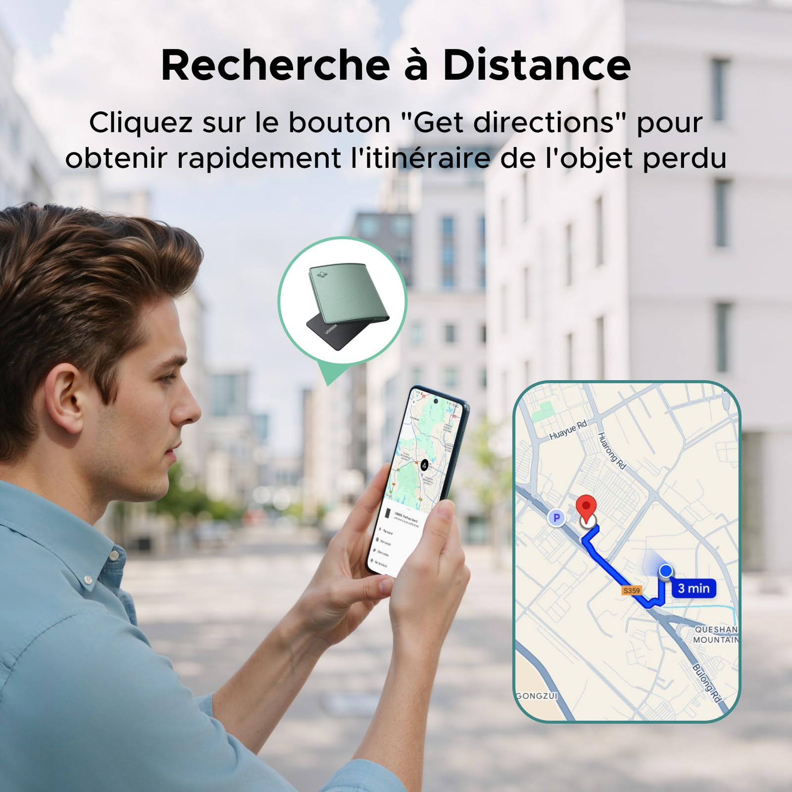 UGREEN FineTrack Slim G Smart Tag Traceur Fonctionne avec Find Hub (Android Uniquement) 5 Ans Batterie Tracker Bluetooth Ultra Fin 1.7mm Étanche IP68 pour Portefeuilles Clés Bagages Valises