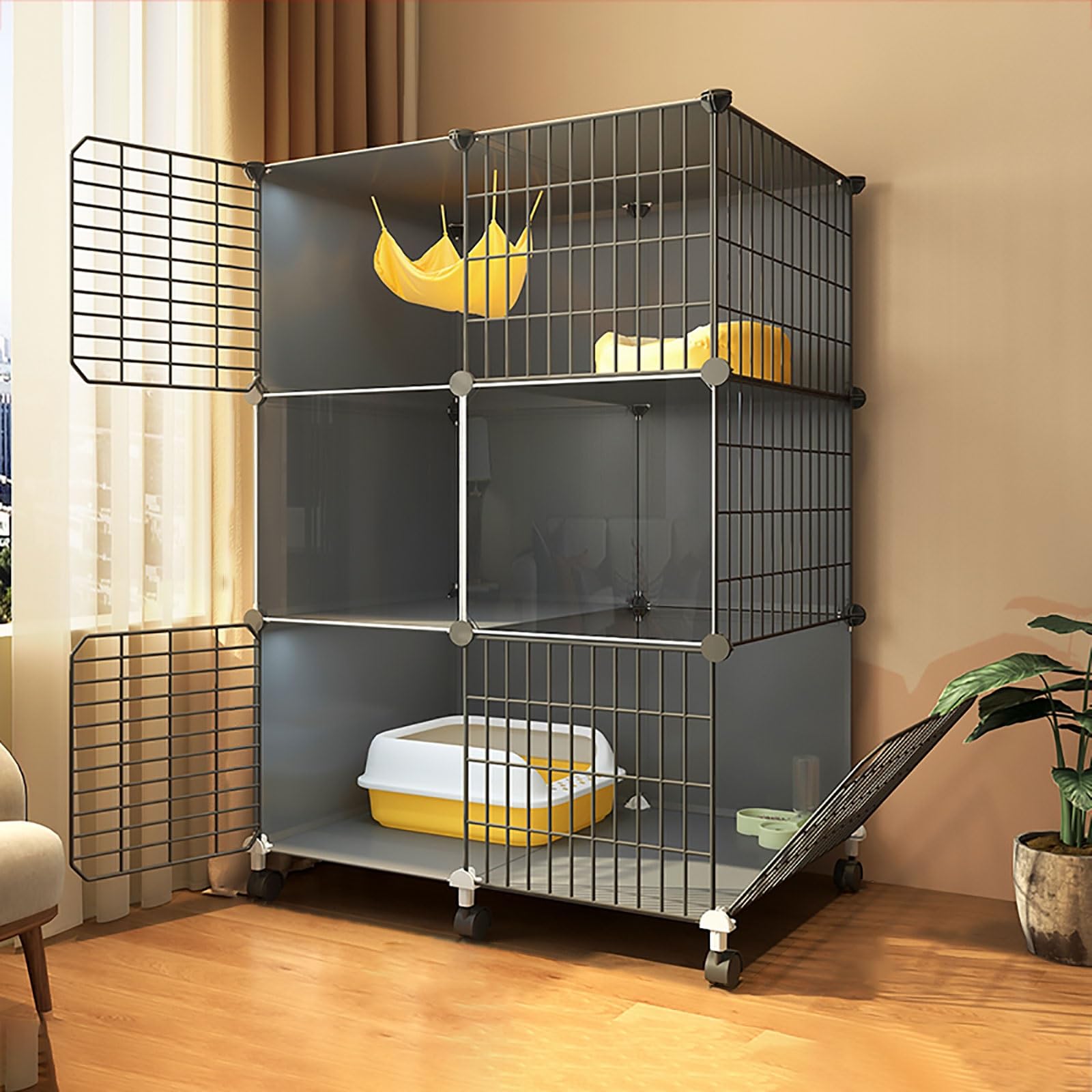 Maison pour chat d'intérieur : grand parc d'exercice amovible pour le salon ou la chambre