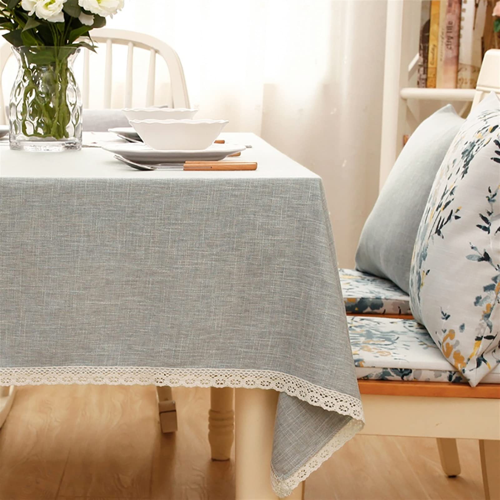 Nappes rectangle nappe protecteur style géométrique coton lin gris