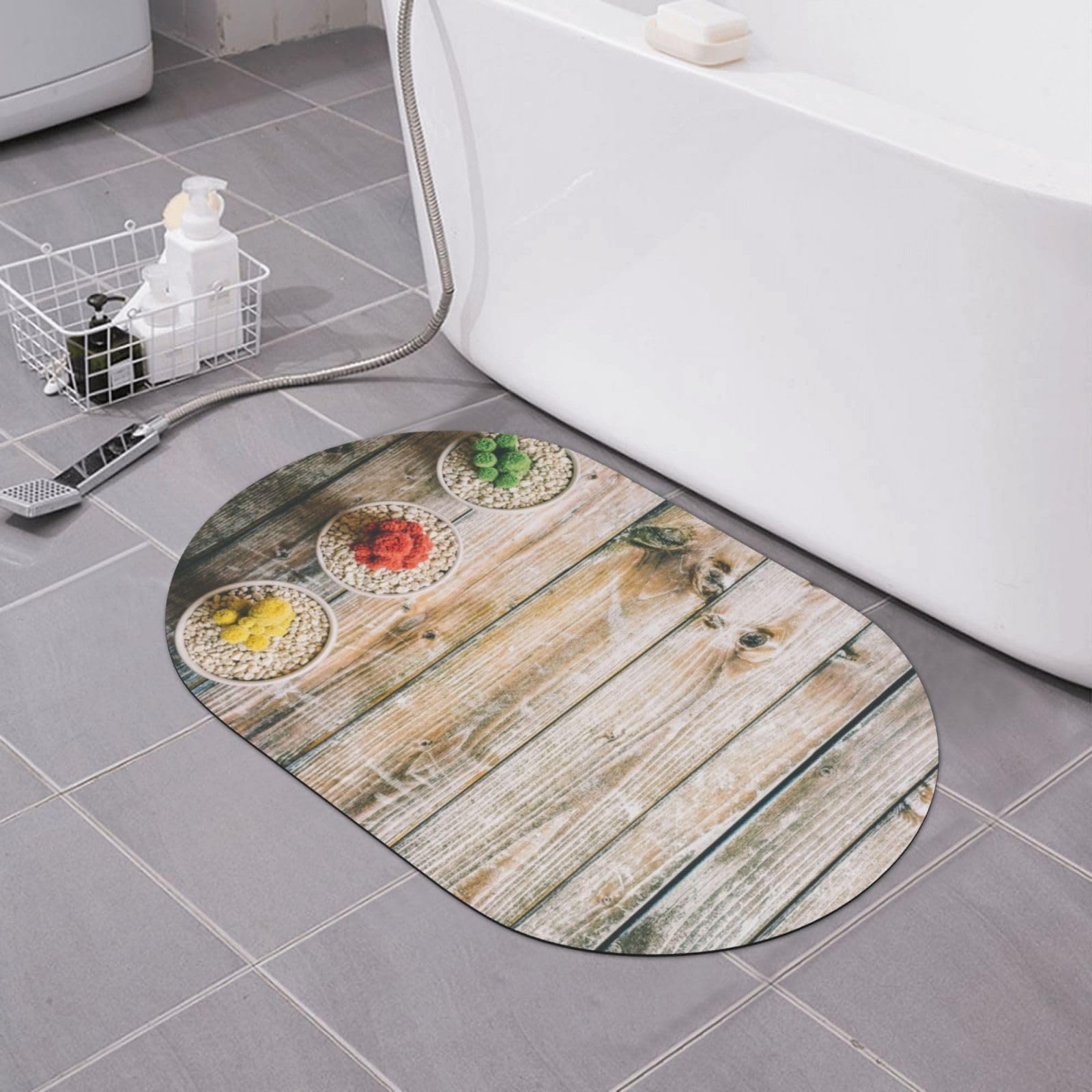 Tapis de bain en terre de diatomée séchage rapide antidérapant effet bois