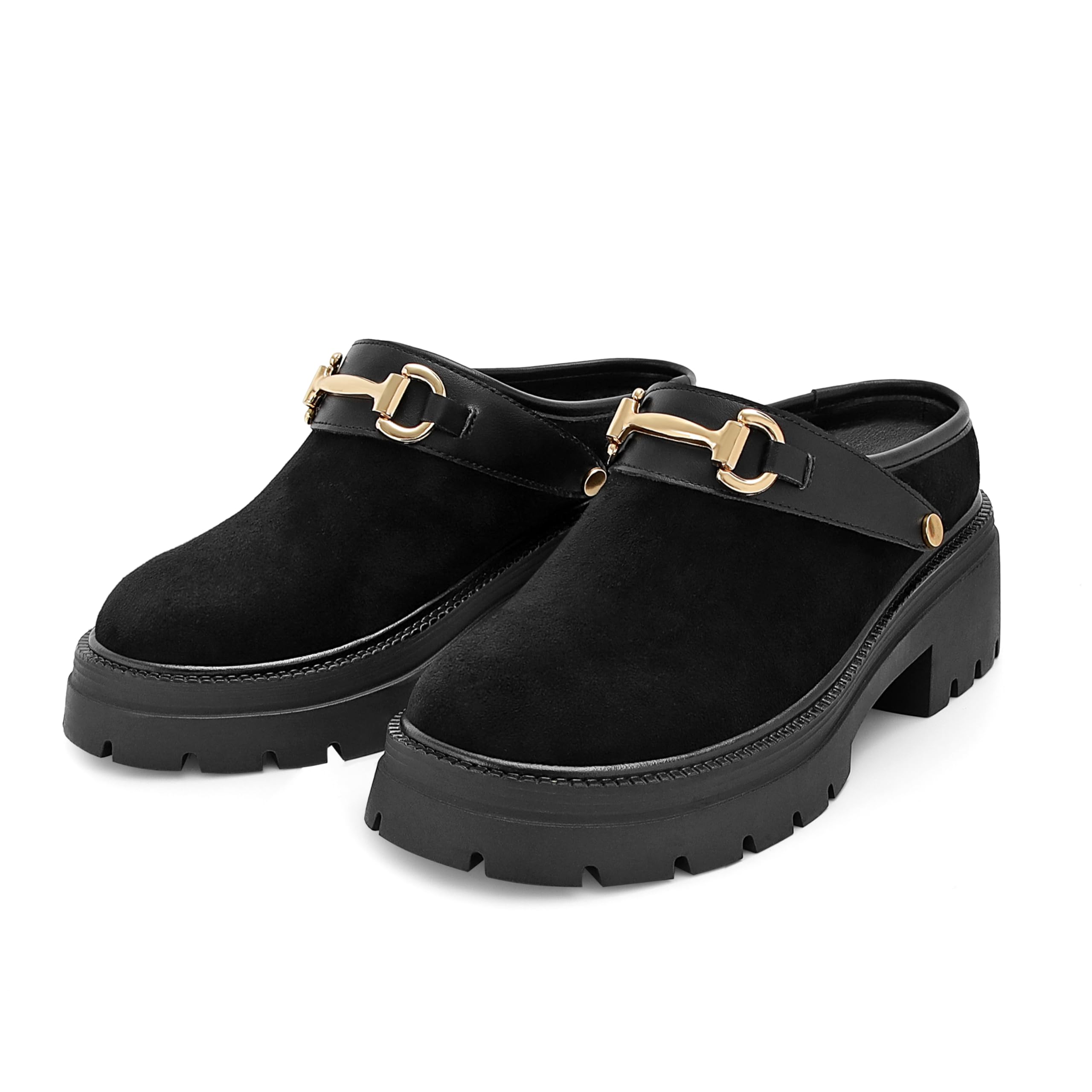 Platform Clogs for Women Chunky Mules Suede Loafer Slides Comfortable Slip-On Fall Winter Clogs with Back Strap-image-24