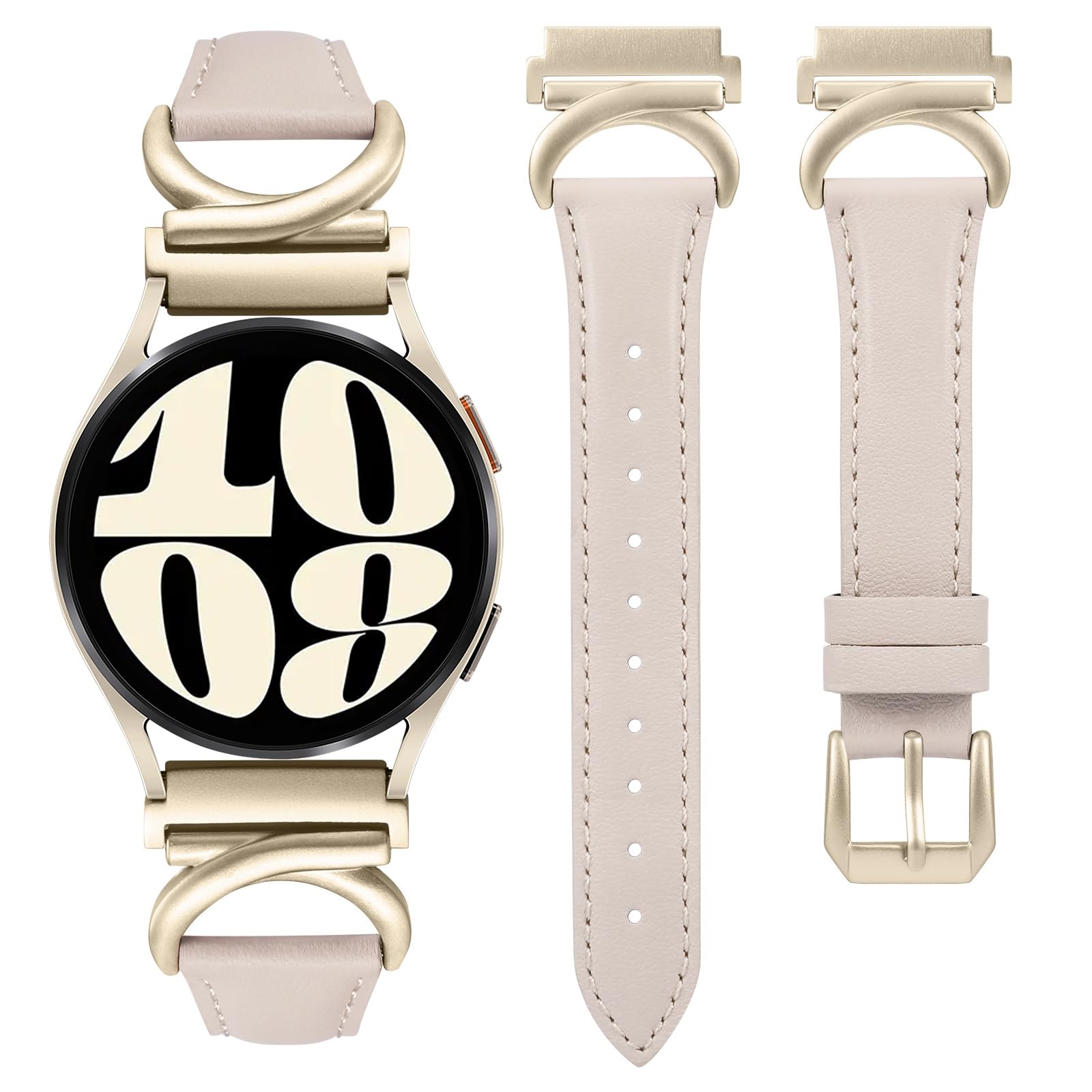 Minyee Leather Band Compatible with Samsung Galaxy Watch 7/6/5/4/FE/Active 2 40mm 44mm/Watch 6 Classic 43mm 47mm/Watch 5 Pro 45mm Bands, 20mm Slim