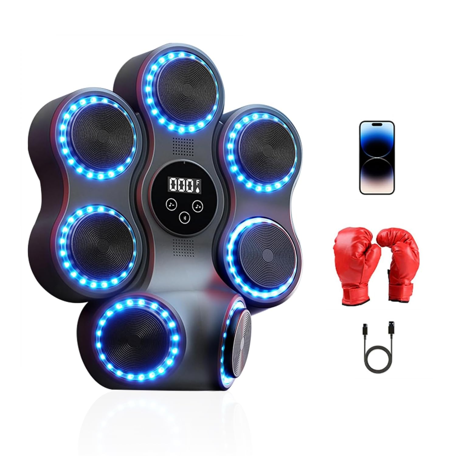 Gancio da boxe con supporto regolabile + guantoni da boxe professionali, robusto telaio in acciaio con base antiscivolo, accessorio per pallone da boxe, fitness e arti marziali (nero)