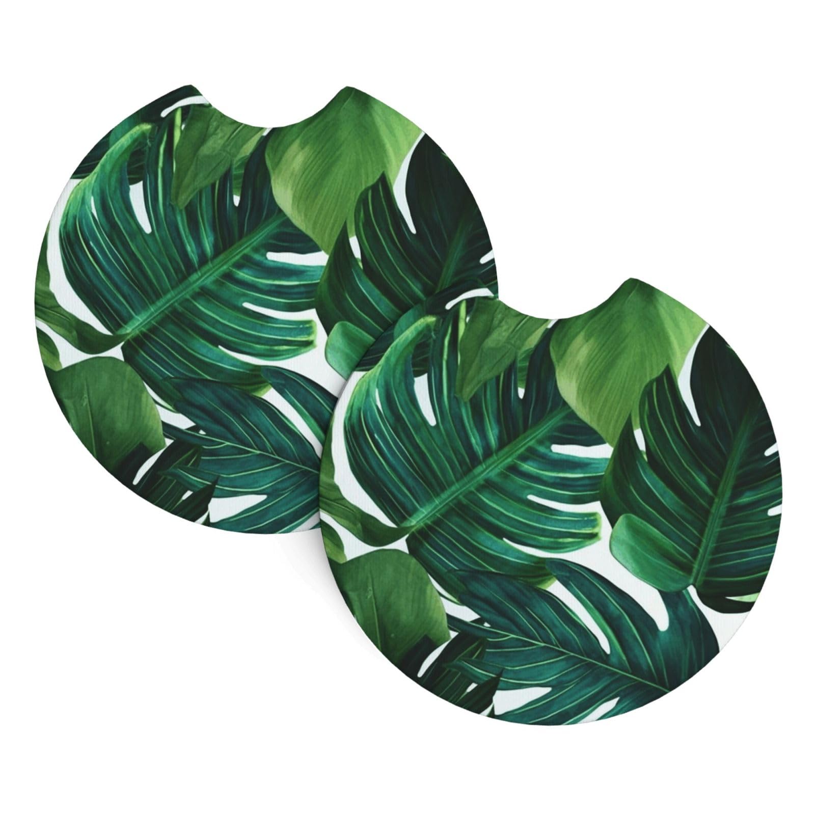 2PCS Car Coaster for Cup Holders Universal Auto Cup Mat Banana Leaves Cup Coaster Pad 2.7" Waterproof Neoprene Non-Slip Cup Holder Coasters Car Interior Accessories for Women Men