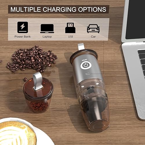 Miniatura 2 de Mulli Molinillo de café portátil mejorado, molinillo eléctrico de grano de café, molino de rebabas ajustable con 5 ajustes precisos de molienda para