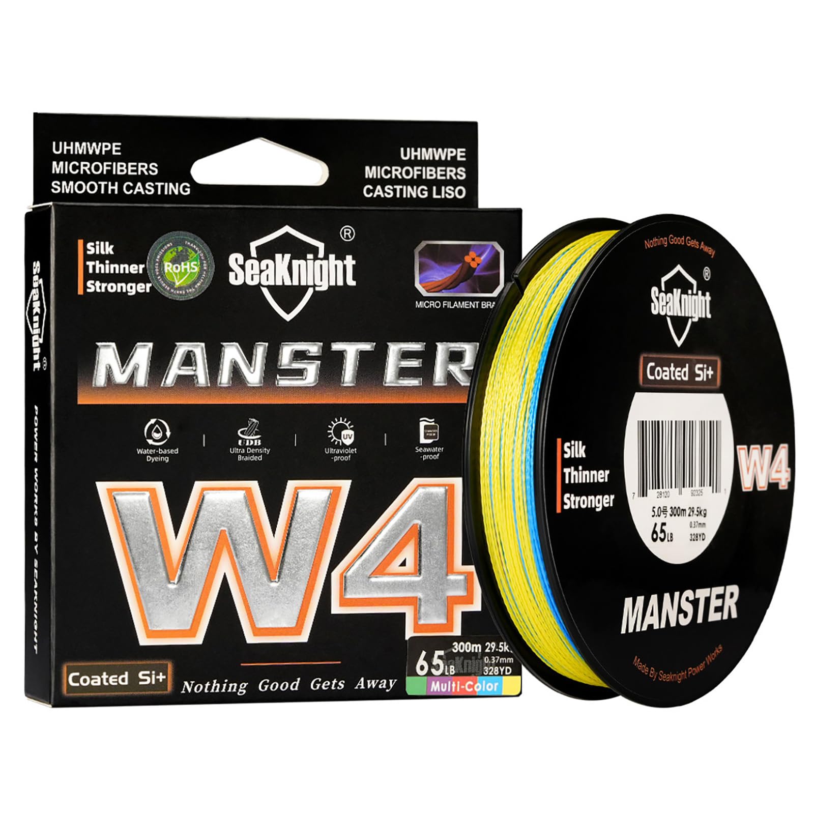 Seaknight W4 4 Strands Braided Lines 300M/500M Super Smooth PE Multifilament Line Carp Fishing Lines Double Coating UV-proof Saltwater-proof Fishing Line for Saltwater Sea Fishing 15-100LB