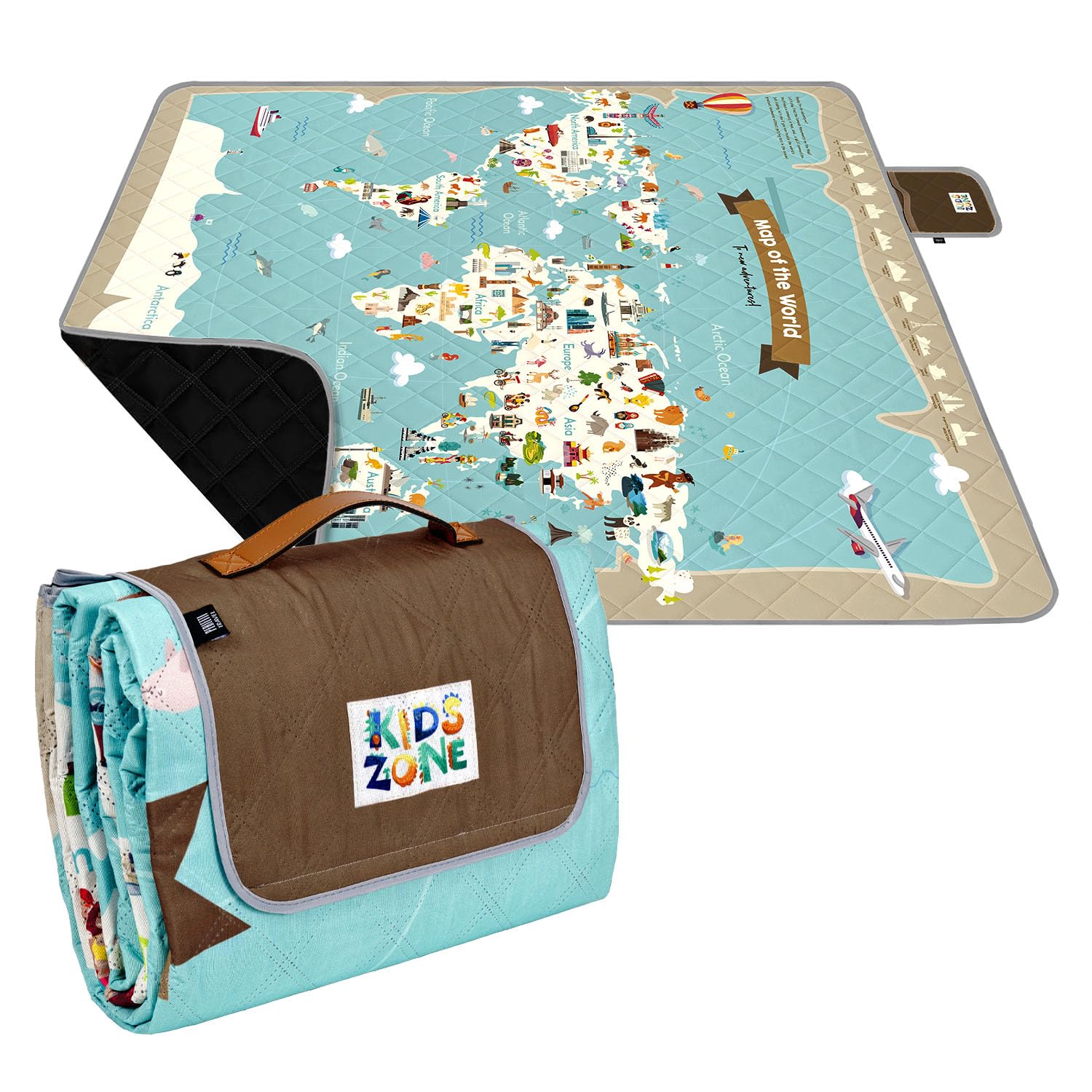 PERLETTI Coperta Pic Nic Impermeabile Bambini 200x200 cm Telo Picnic Grande da Campeggio Spiaggia Pieghevole