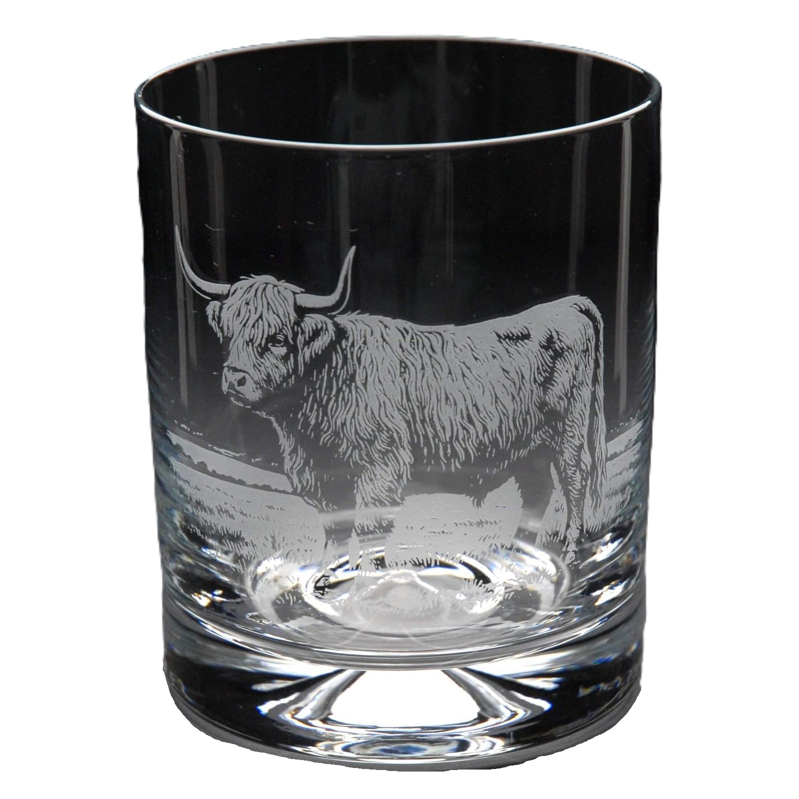 GLYPTIC Glass Art Highland Cow Hand Etched/Engraved Whiskey Tumbler Glass — image 1