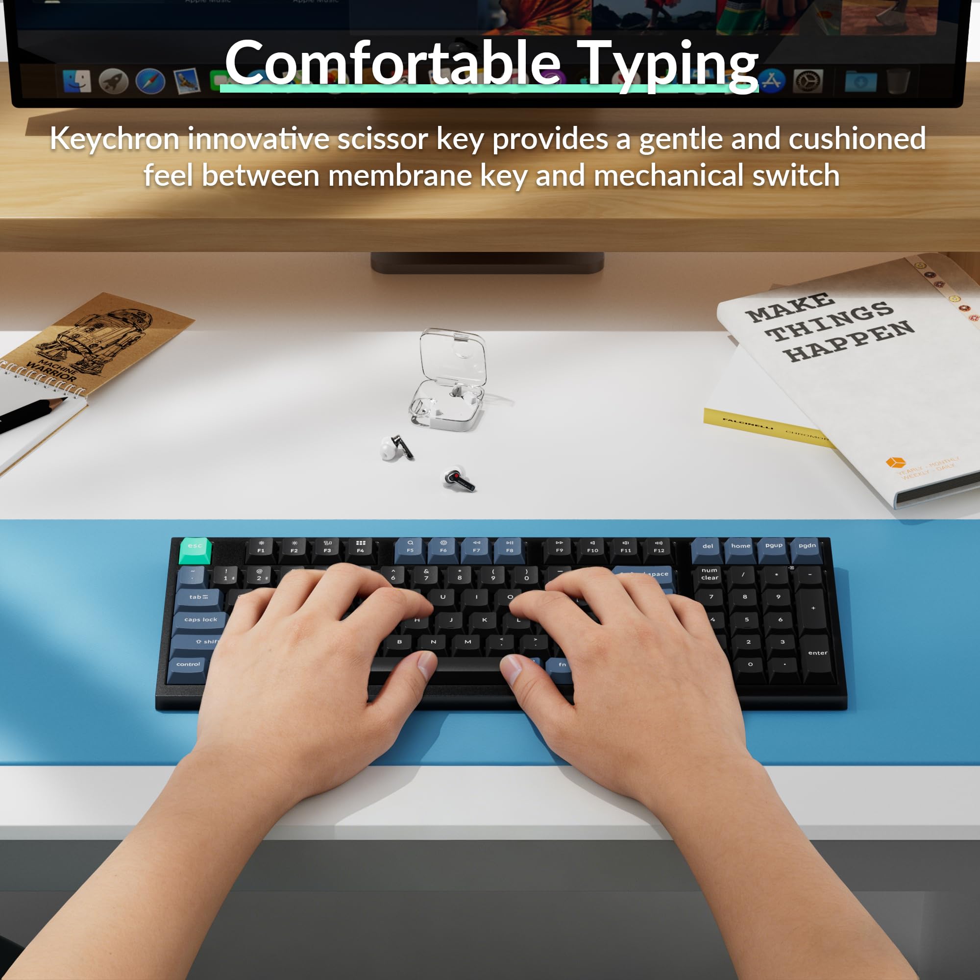 Keychron Tastiera wireless B35, 2,4 GHz/Bluetooth, layout 96%, tastiera con tastierino numerico, silenzioso, supporto per la digitazione silenziosa, angolo ergonomico, compatibile con Mac Windows