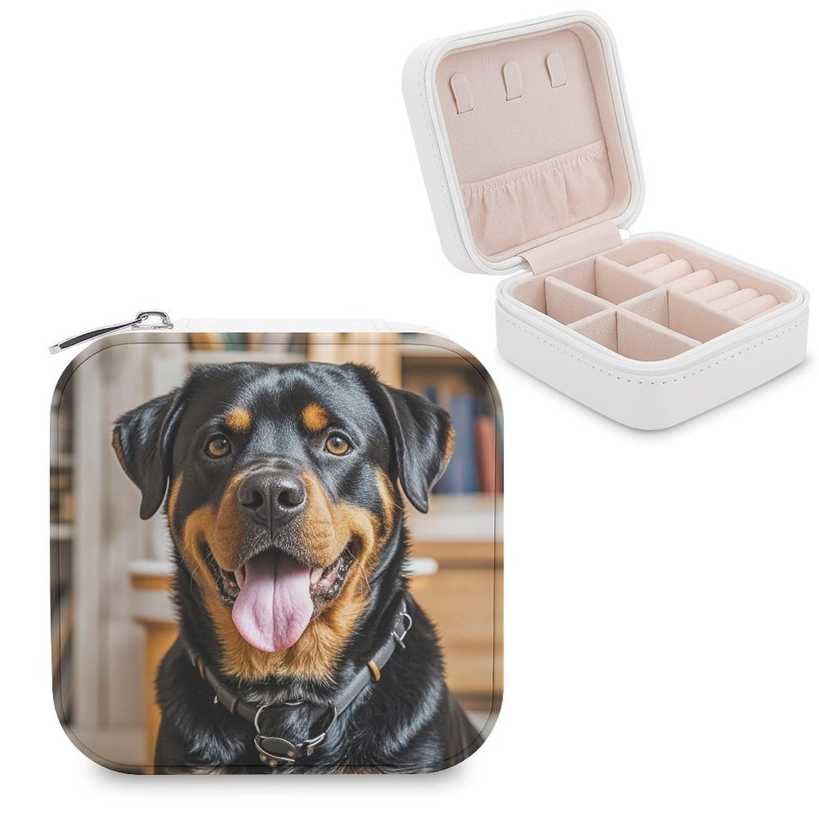 LZQPOEAS Rottweiler Dogs Tongue Head Jewelry Box Mini Jewelry Travel Case Trendy Stuff Ring Box Custom PU Leather Jewelry Boxes Portable Jewelry Case Earring Storage Organizer for Girls Women