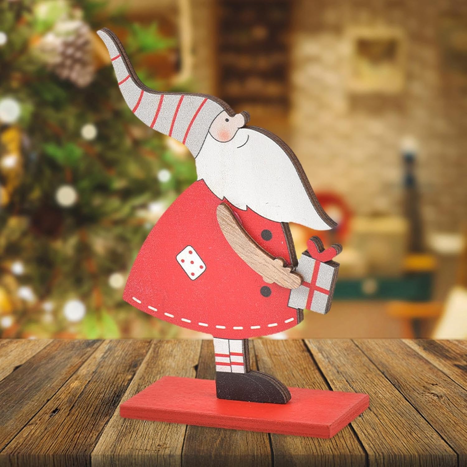 High Heel Santa Claus Centerpiece - Tabletop Decoration Santa Ornament,Wooden Crafts Photo Props, Desk Decor Table Centerpieces, Decorations High Heel