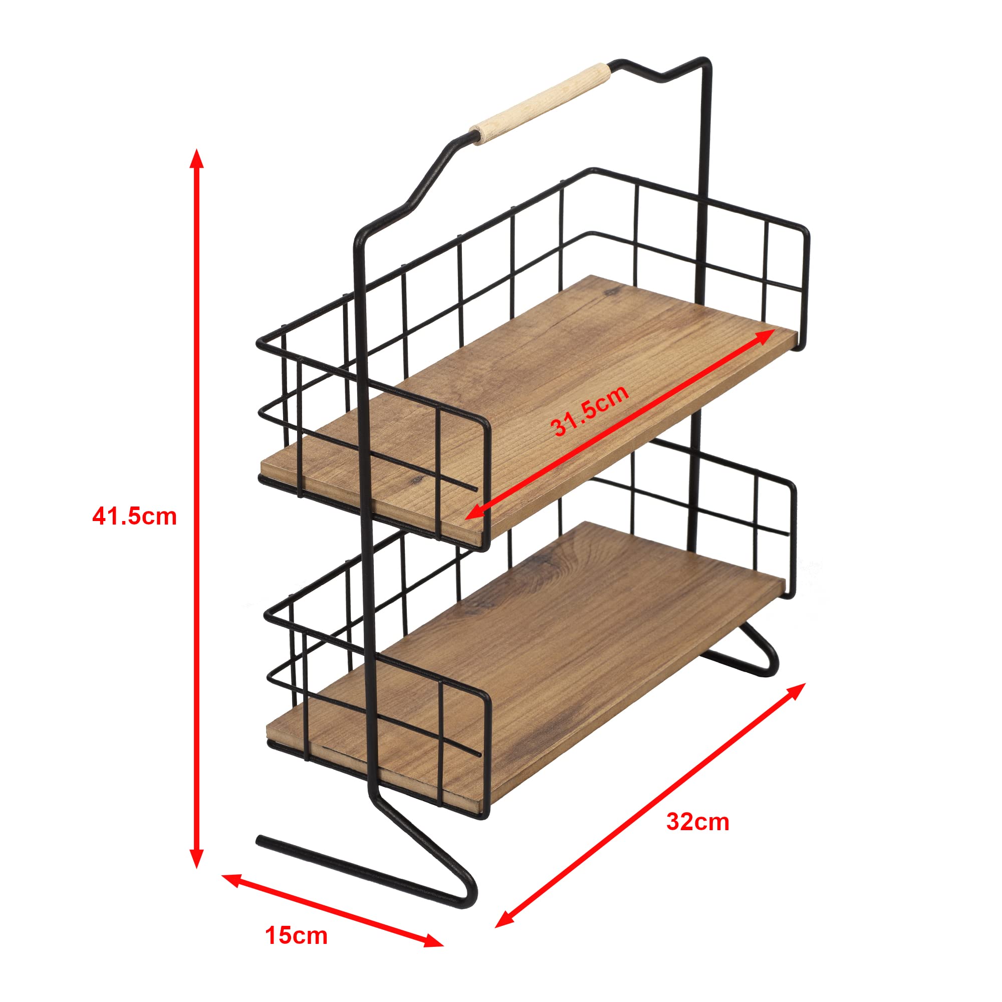 [en.casa] Étagère de Rangement avec 2 Surfaces de Stockage pour Salle de Bain Cuisine Moderne Stylé Universel Métal MDF 42 x 32 x 15 cm Noir Effet Bois