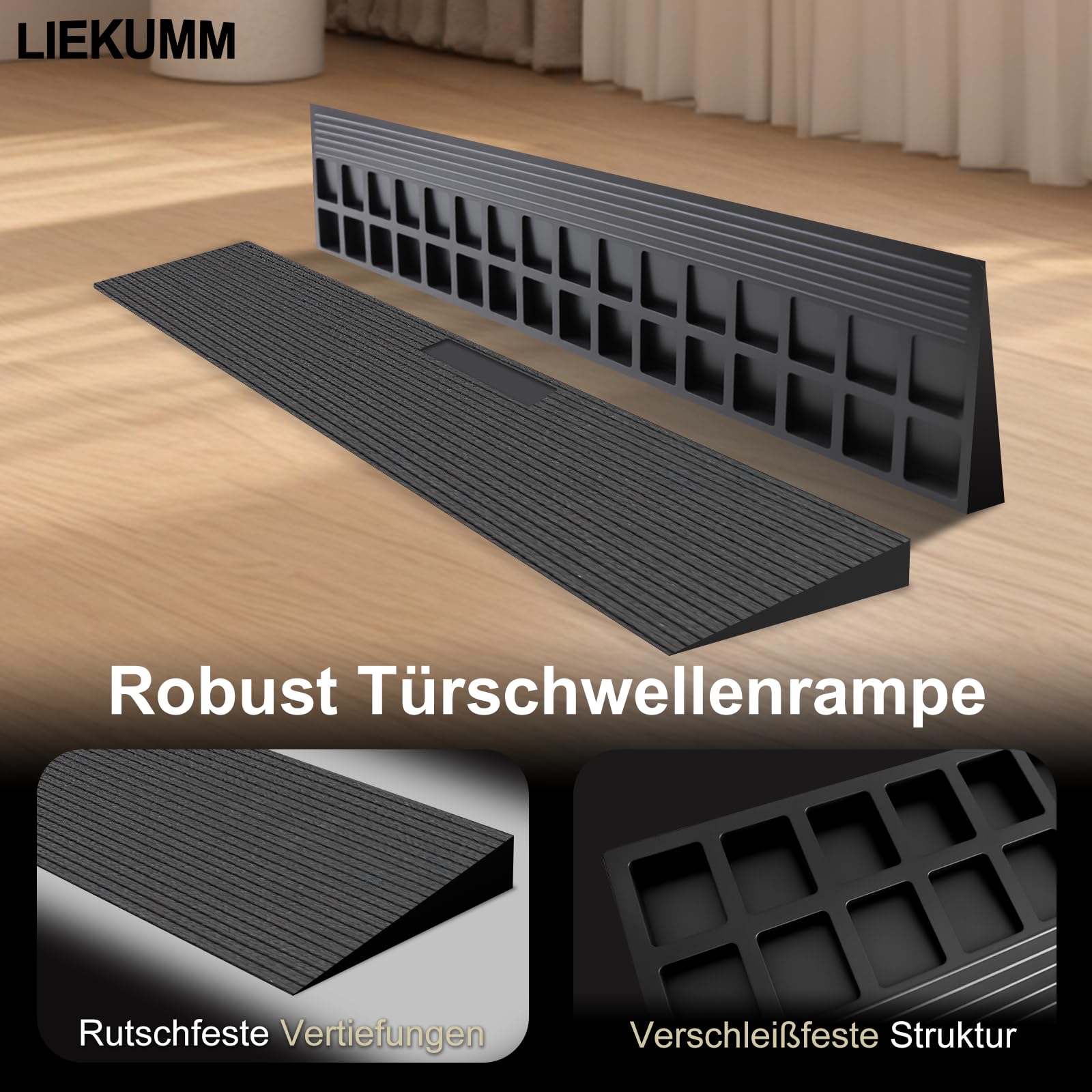 LIEKUMM Gummi Türschwellenrampe 3 cm Höhe, 650 kg Tragkraft Rollstuhlrampe, rutschfest Schwellenrampe für Türschwellen, Bordsteine, Stufen, Rollator, Scooter, Kinderwagen