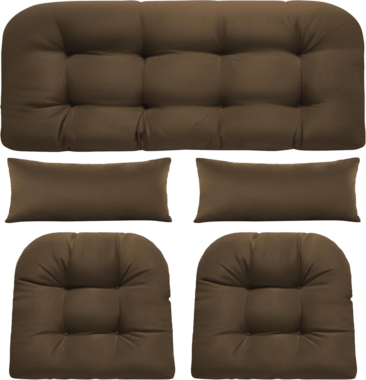 Wicker Chair Cushions of 5 Pieces, Waterproof Outdoor Loveseat Cushion for Wicker Furniture, 1 Love Seat Cushion, 2 U-Shape and 2 Lumbar Pillows for Patio Furniture (Grey)