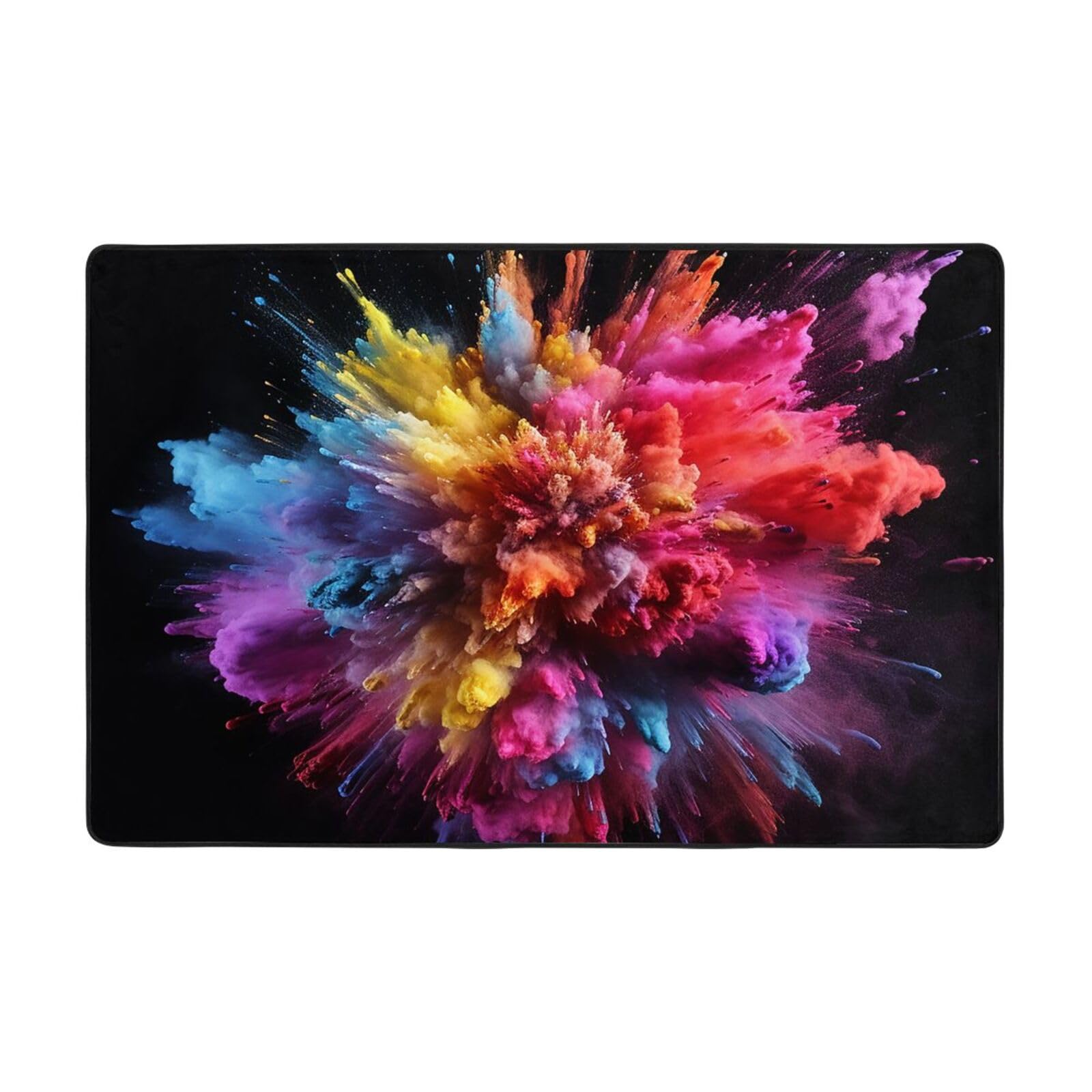 Tapis de salon explosion de poudre colorée en peluche courte 91x61 cm antidérapant