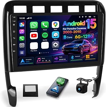 [8 Core 6G+128G] Android 15 Car Radio for Porsche Cayenne 2003-2010,9" Touchscreen Porsche Cayenne Car Stereo with Wireless CarPlay Andriod Auto,Bluetooth,Mirror Link,GPS,WiFi,FM/RDS,Backup Camera