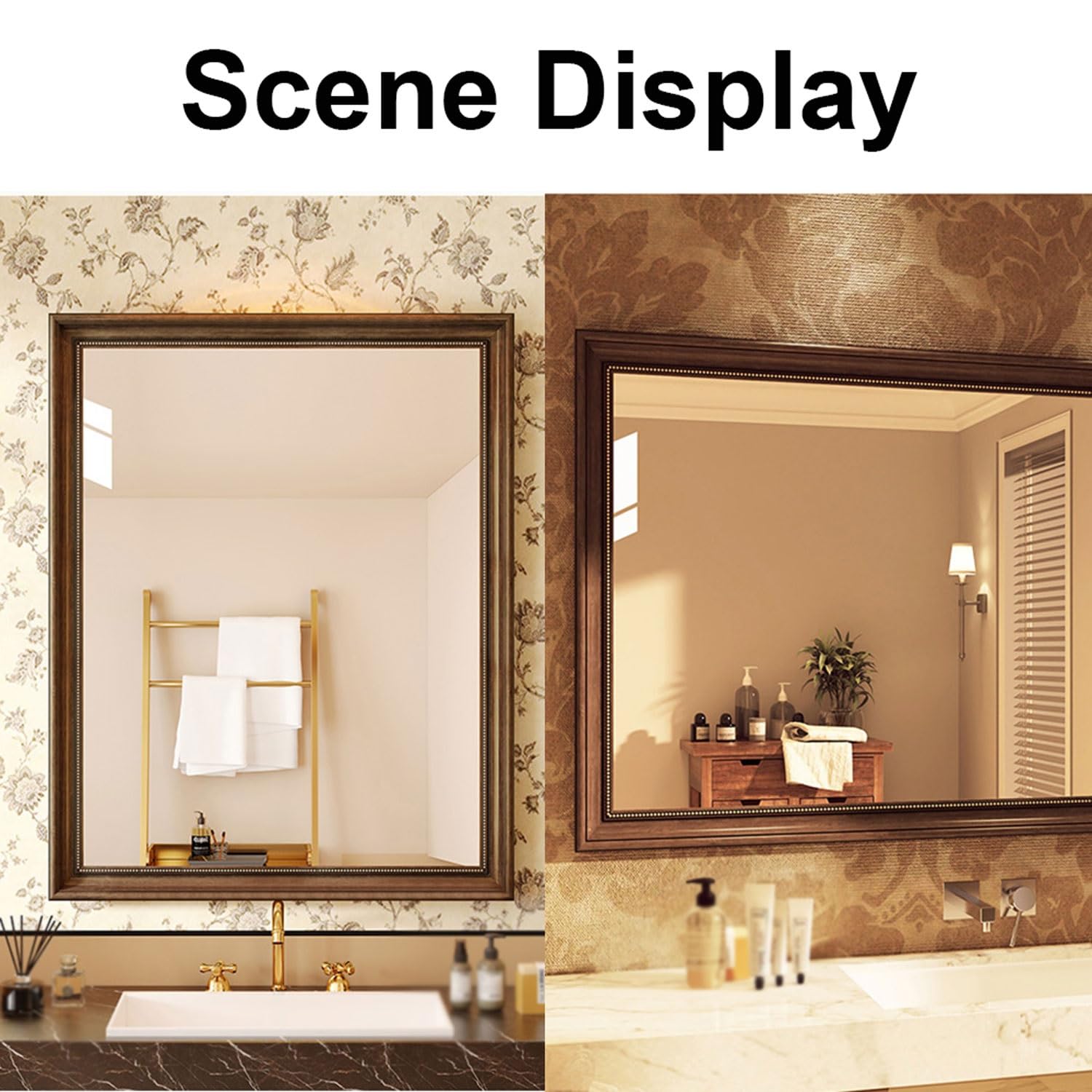 Specchio Bagno，Rettangolare Specchi da Parete per Bagnos，Facile da Montare,HD Vetro Temperato，Stile Retrò,per Armadio Palestra Ingresso Soggiorno(1,50 * 70cm(20 * 28in))