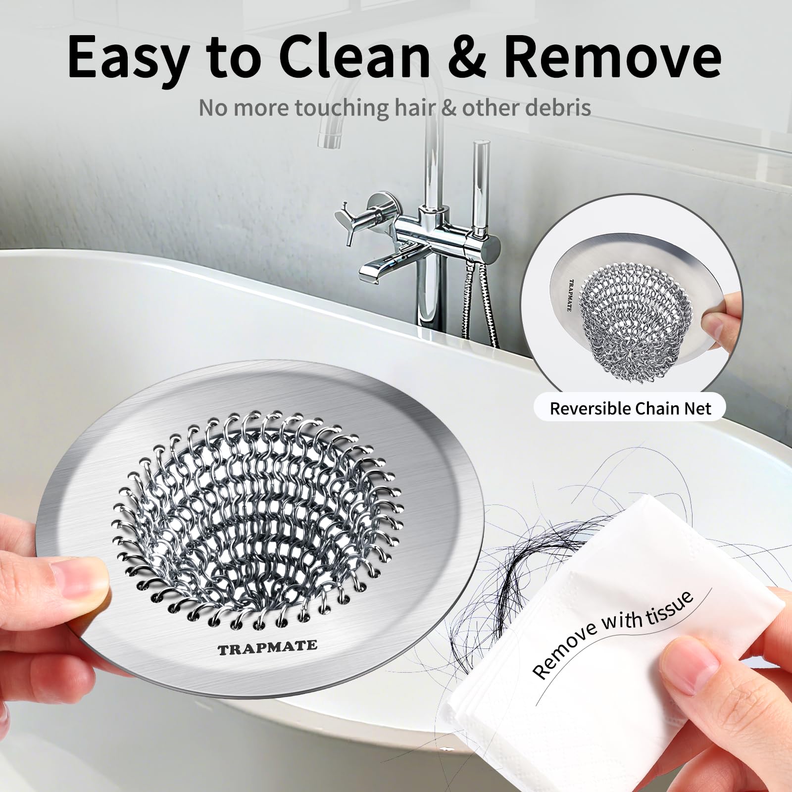 TRAPMATE Shower Drain Hair Catcher 4 4 Easy Clean Bathtub Drain Hair Catcher Anti-Slip Bath Tub Drain Protector — view 5