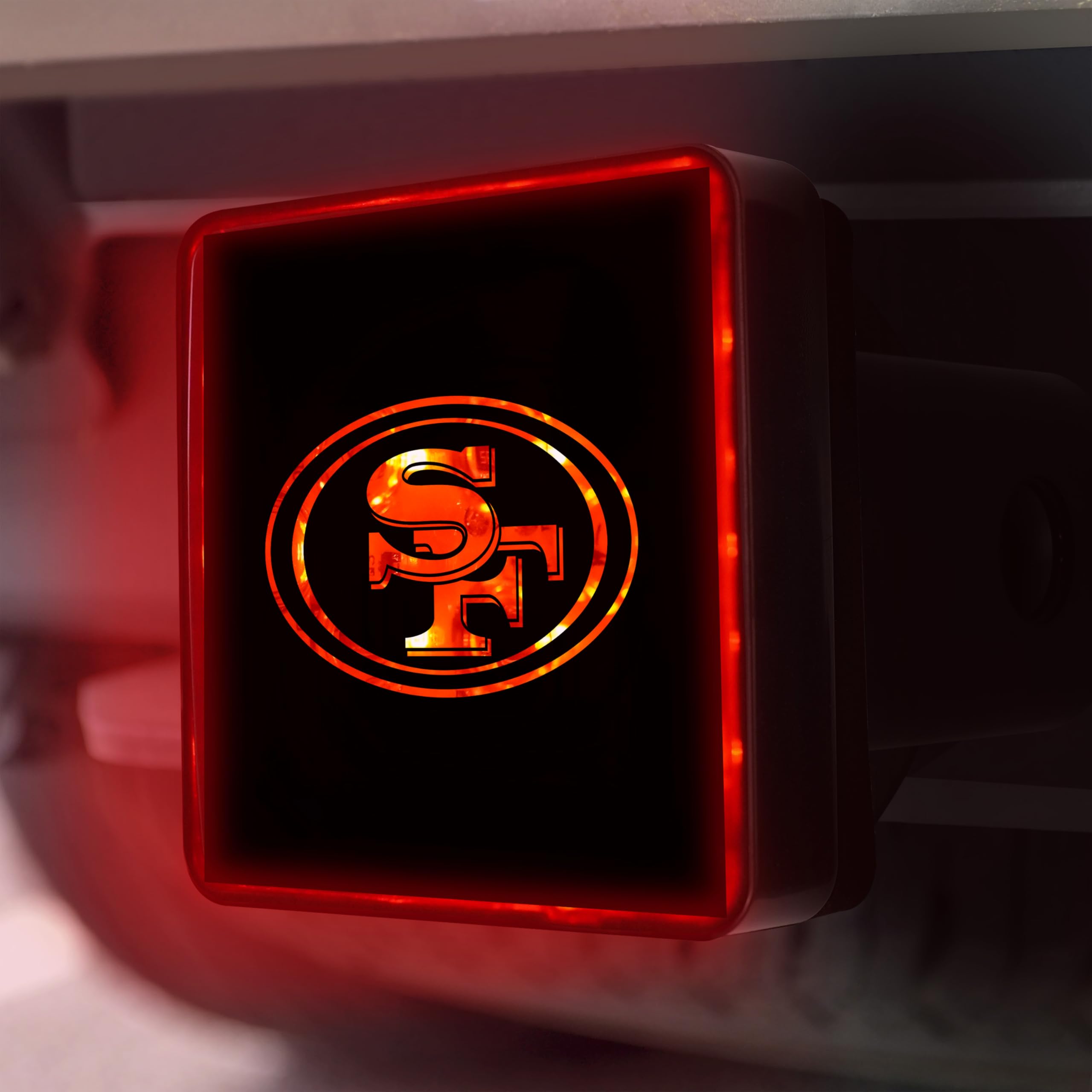 FANMATS NFL - San Francisco 49ers Light Up Hitch Cover | Black | Fits All 2 in. Class III hitches | Oval SF Primary Logo