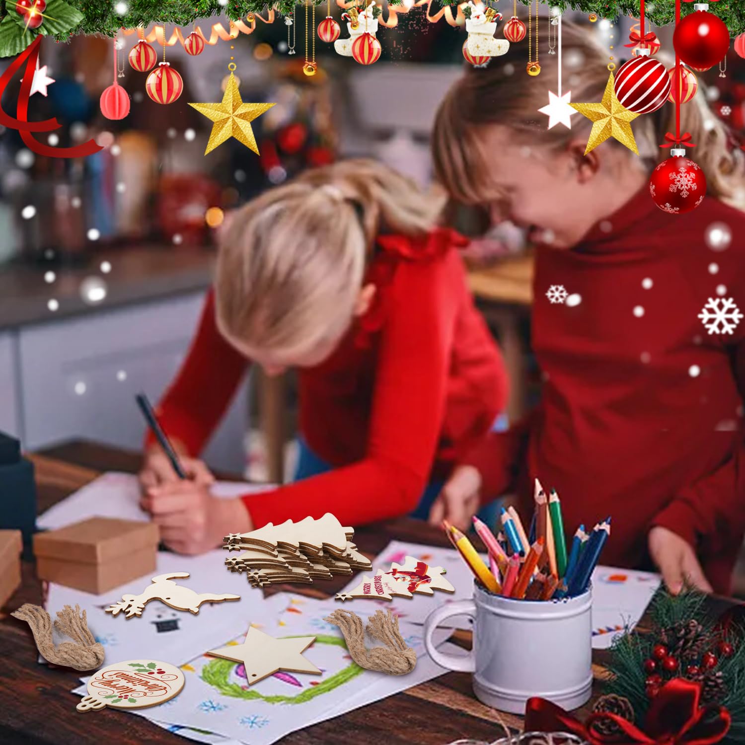 Rayong Weihnachts Holz Anhänger Set - 30 Stück DIY Weihnachtsbaum Deko