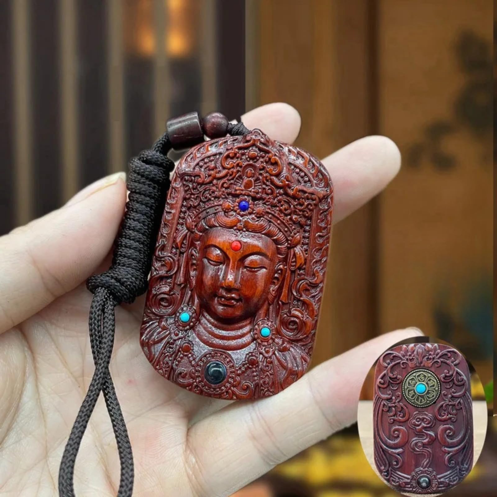Pendentif Guanyin en bois sacré : un havre de paix et de bienveillance pour votre foyer