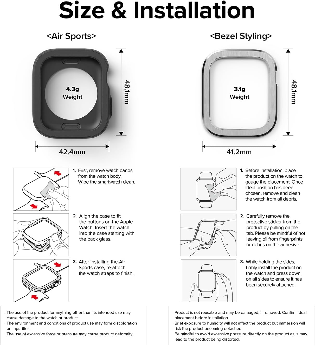 Ringke Air Sports + Bezel Styling for Apple Watch Series 9, 8, 7 (41 mm), SE 3, 2, 1 (40 mm) Case, TPU Cover with Stainless Steel Frame - Black / 30