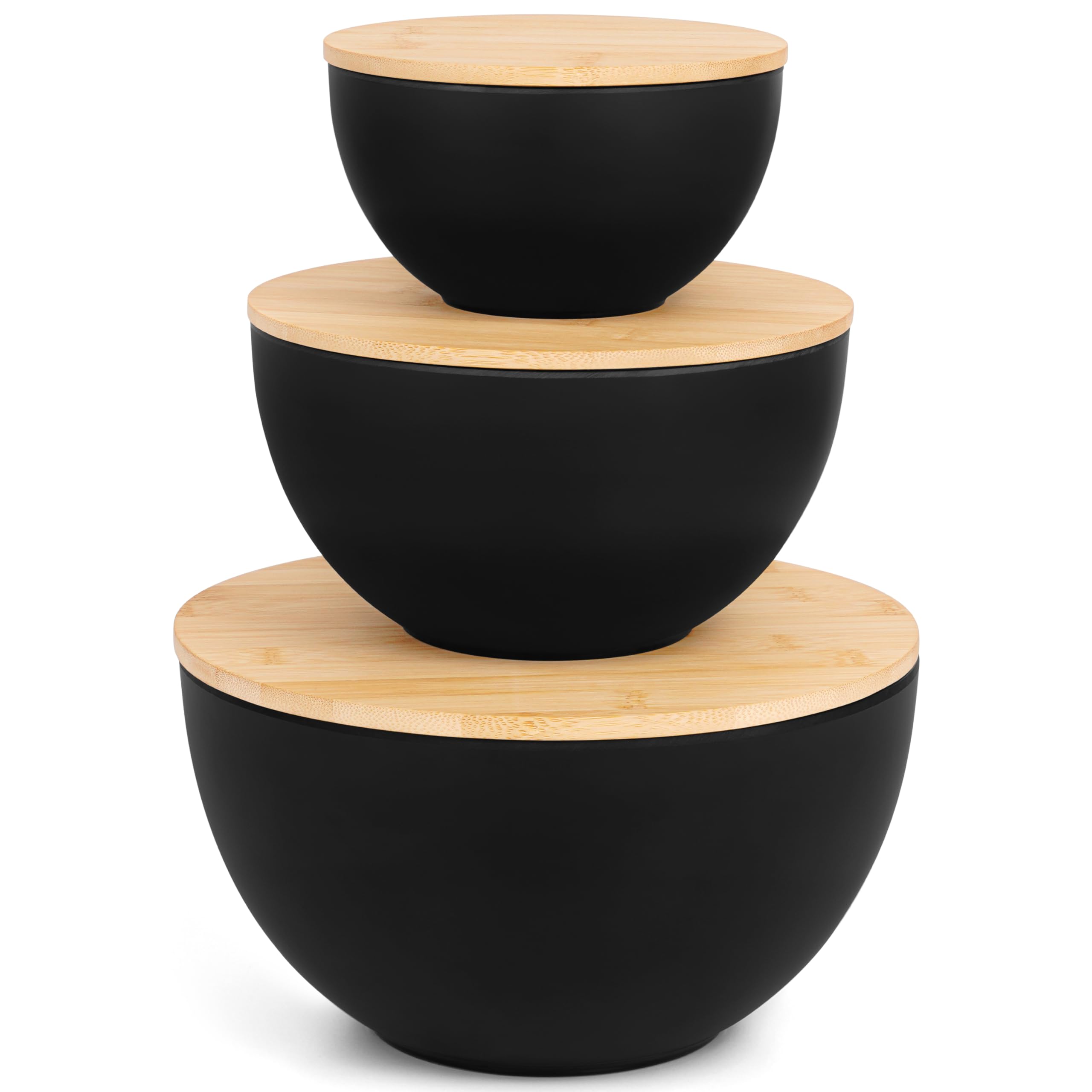 Insalatiere Plastica Set 3 Insalatiere Winter Shore Con Coperchi Bambù - Contenitori Multiuso Per Cucina Set Insalatiera