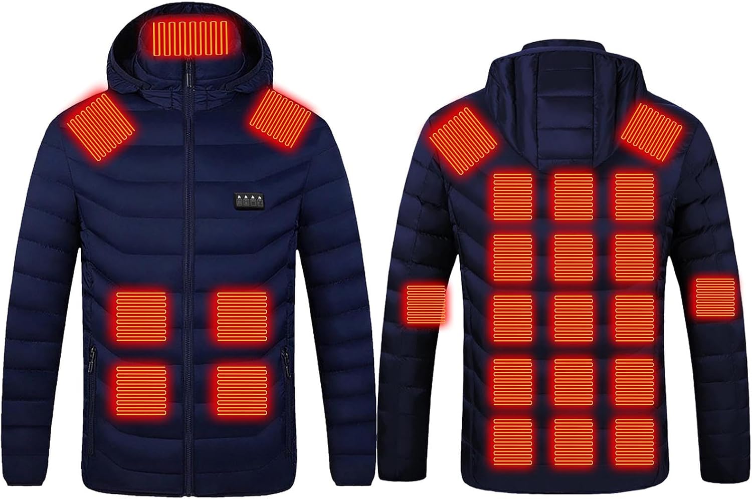 PBNBP Unisex 26-Zone Heated Jacket Detachable Hood Winter Outdoor Quilted Puffer Coat 4-Control Water-Resistant Outerwear
