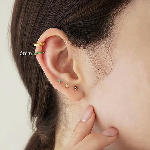 Miniatura 8 de Sterling Silver Emerald Cubic Zirconia Paved Huggie Hoop Earrings Nickel Free Lead Free Made In USA (8mm Inner Diameter, Real 18K Gold Plated)